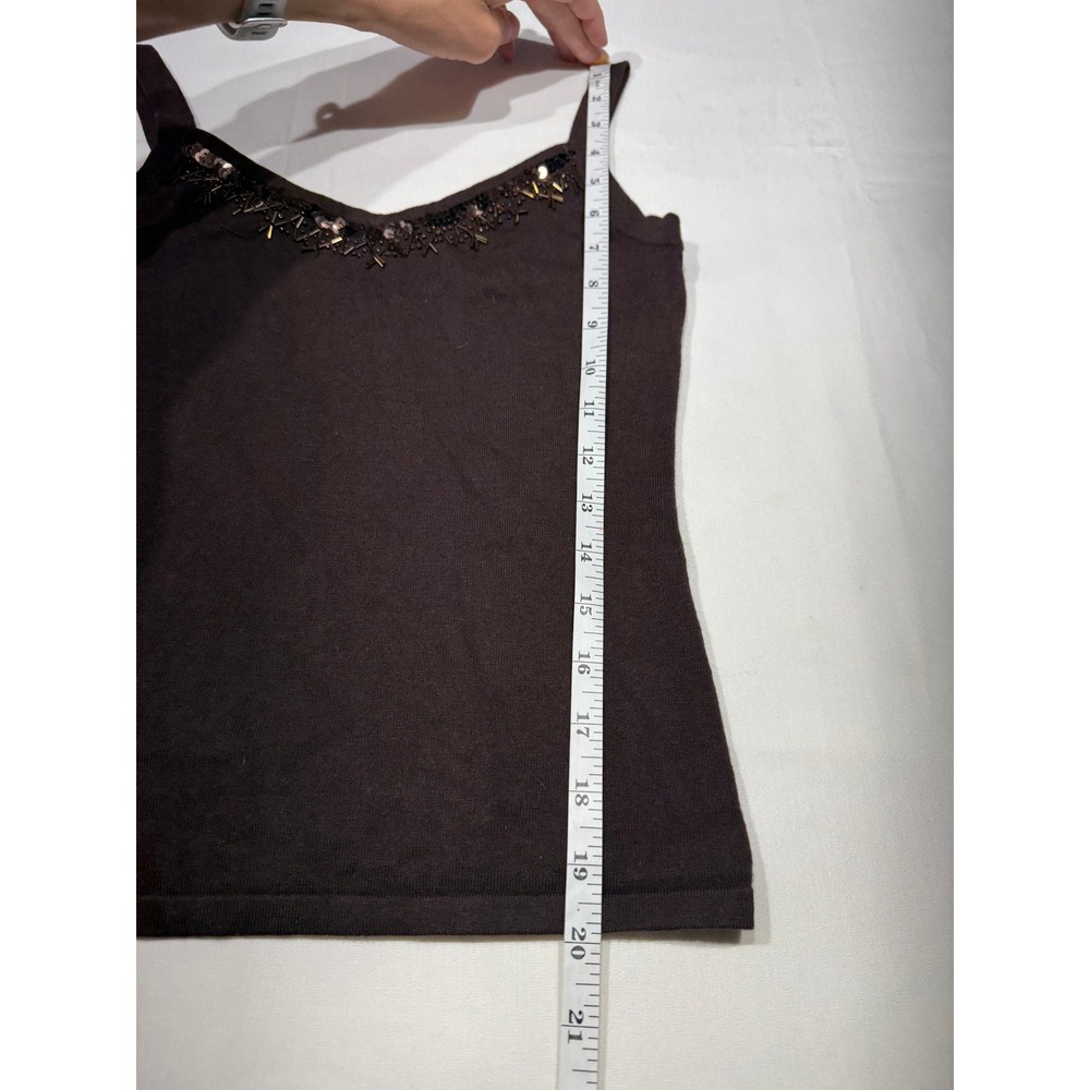 Cache Y2K Brown Knit Sequin Beaded V-Neck Cami Tank Top Small - Picture 4 of 6